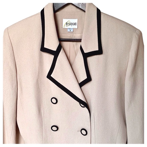 Vintage Barami fitted double breasted hourglass blazer suit jacket w/brown trim - Picture 5 of 10
